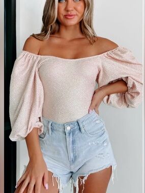 BUCKETLIST Blush Pink Puff Sleeve Bodysuit